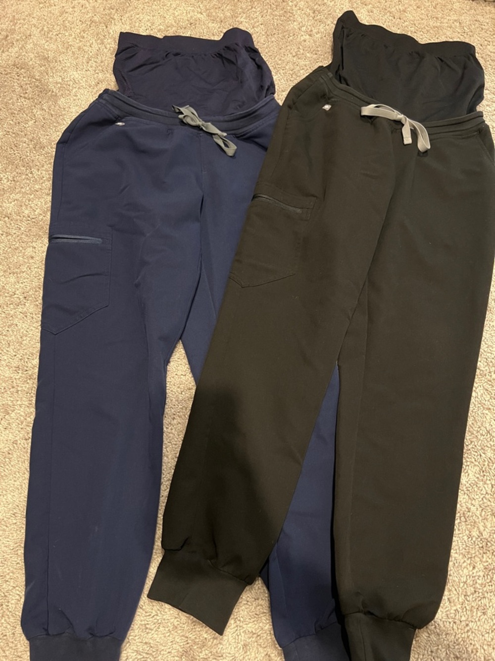 Figs Black and Navy Maternity Jogger Track Pants with Drawstring